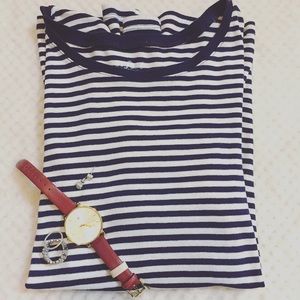 Navy and white striped long sleeve top